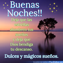 Tarjeta para dedicar: Buenas Noches!! Dulces y mágicos sueños.