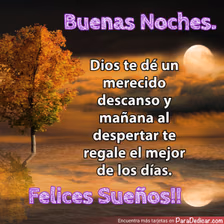 Tarjeta para dedicar: Buenas Noches. Dios te dé un merecido descanso y mañana al despertar te regale el mejor de los días. Felices Sueños!!