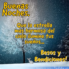Tarjeta para dedicar: Buenas Noches. Que la estrella más hermosa del cielo ilumine tus sueños... Besos y Bendiciones!