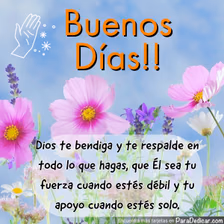 Tarjeta para dedicar: Buenos Días!! Dios te bendiga y te respalde en todo lo que hagas, que Él sea tu fuerza cuando estés débil y tu apoyo cua…