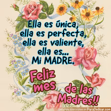 Tarjeta para dedicar: Ella es única, ella es perfecta, ella es valiente, Feliz mes de las Madres!!
