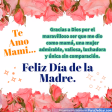 Tarjeta para dedicar: Te Amo Mami... Gracias a Dios por el maravilloso ser que me dio como mamá
