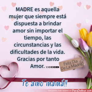 Tarjeta para dedicar: Feliz Día de la Madre. Te amo mamá!!
