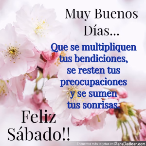 Tarjeta para dedicar: Muy Buenos Días... Que se multipliquen tus bendiciones, se resten tus preocupaciones y se sumen tus sonrisas. Feliz Sába…