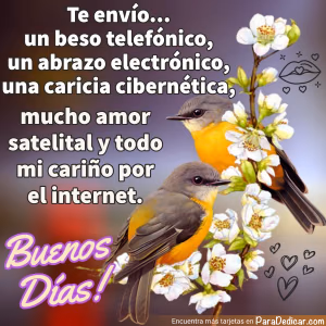 Tarjeta para dedicar: Te envío... mucho amor satelital y todo mi cariño. Buenos Días!