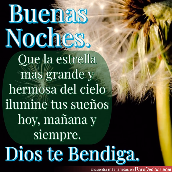 Tarjeta para dedicar: Buenas Noches. Que la estrella mas grande y hermosa del cielo ilumine tus sueños hoy, mañana y siempre. Dios te Bendiga.