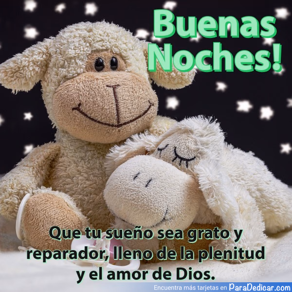 Tarjeta para dedicar: Buenas Noches. Que tu sueño sea grato y reparador, lleno de la plenitud y el amor de Dios