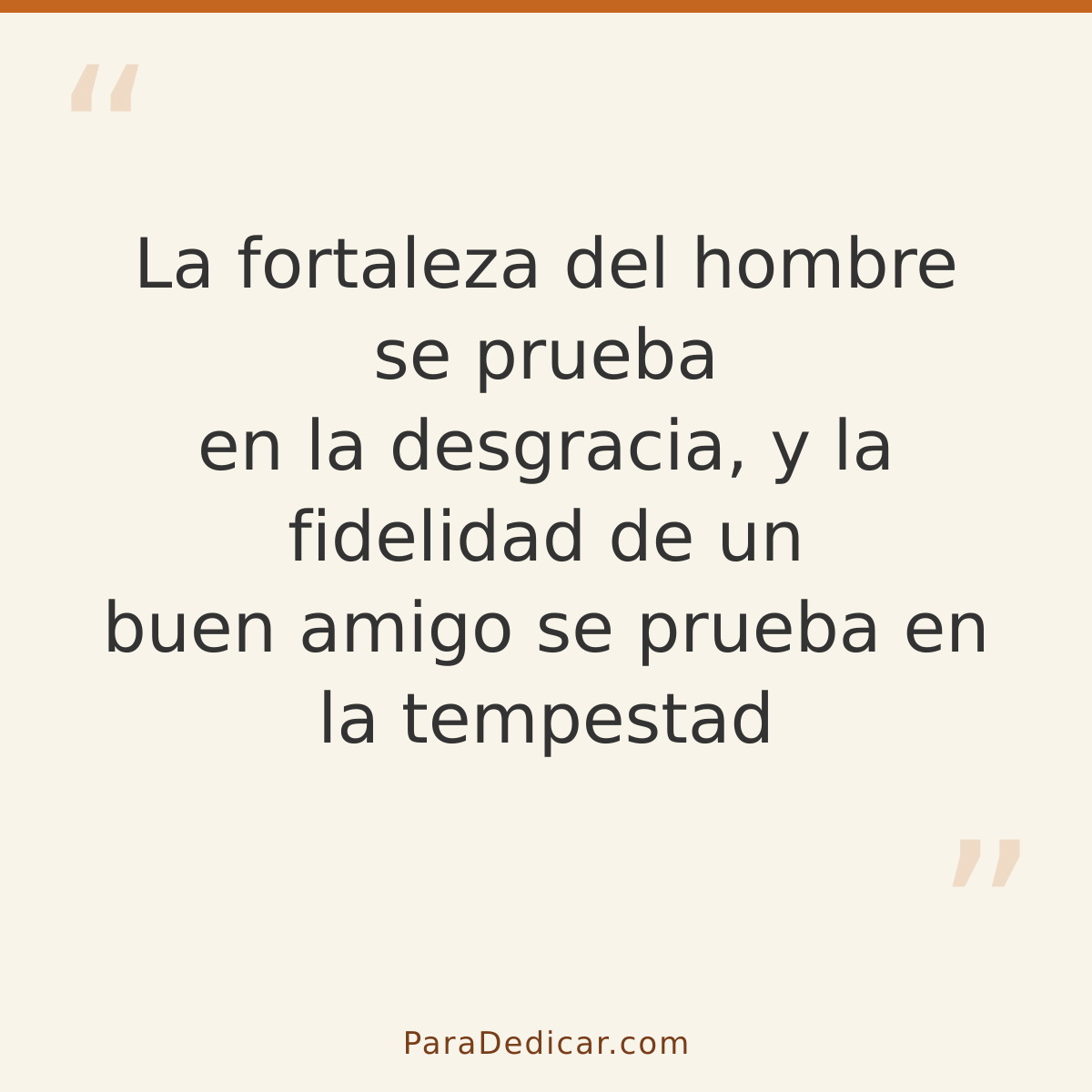 Frase para dedicar: La fortaleza del hombre se prueba en la desgracia, y la fidelidad de un buen amigo se prueba en la tempestad