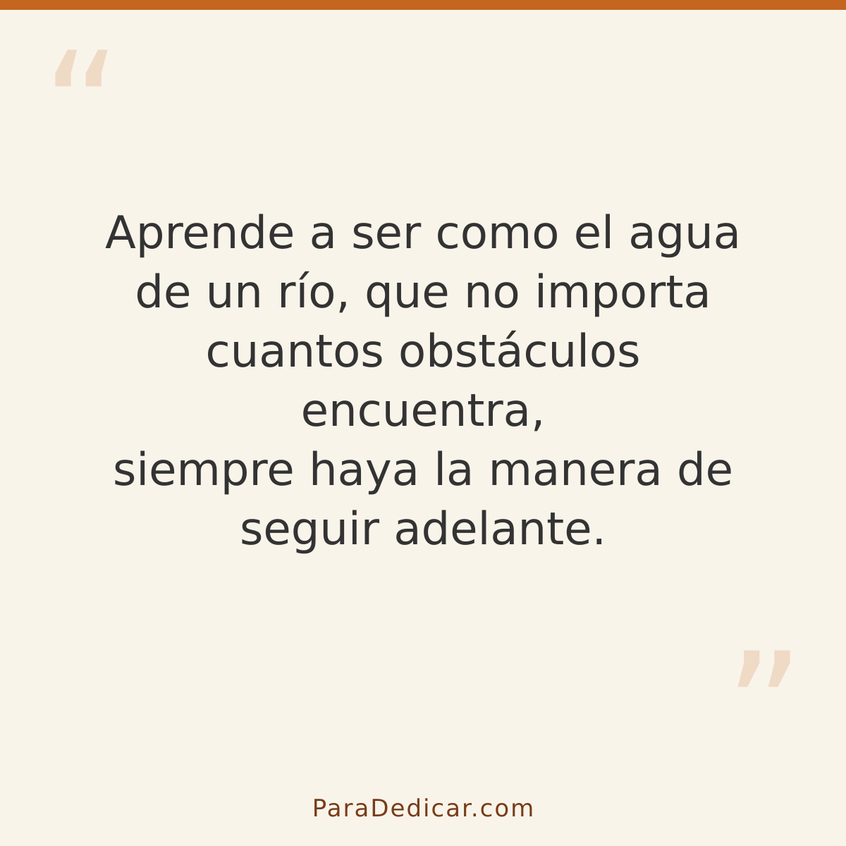 Frase para dedicar: Aprende a ser como el agua de un río, que no importa cuantos obstáculos encuentra, siempre haya la manera de seguir adel…