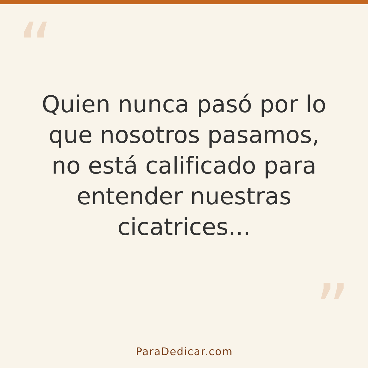 Frase para dedicar: Quien nunca pasó por lo que nosotros pasamos, no está calificado para entender nuestras cicatrices...