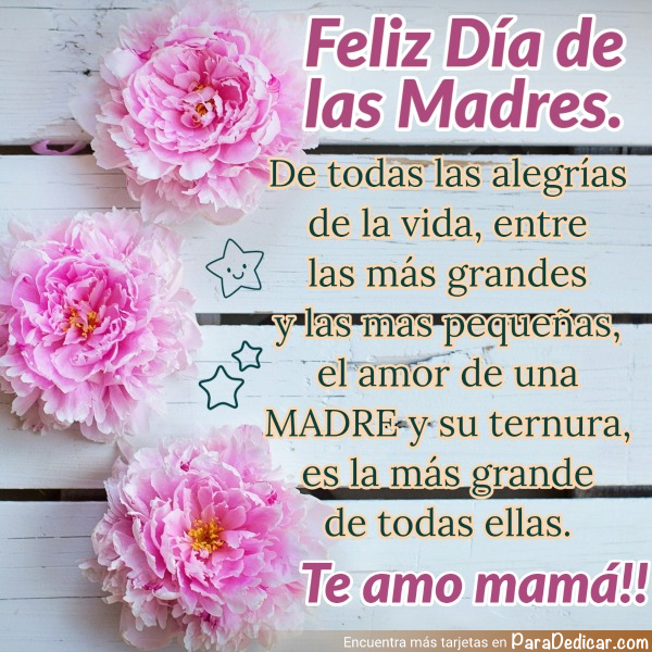 Tarjeta de Feliz Día de las Madres. Te amo mamá!!